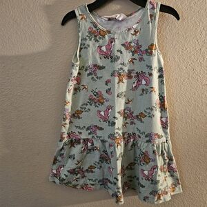 H&M Kids Dress with Unicorn and Floral Print - Mint Green and Pink